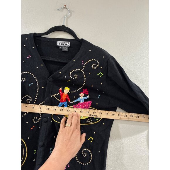Vintage Berek Sweater Womens L Cardigan music hall of fame Embroidered Appliqué - Picture 8 of 9